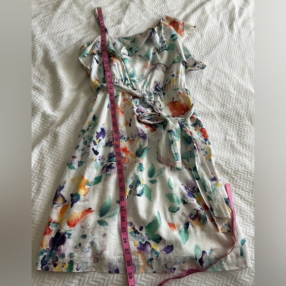 Calvin Klein One Shoulder Sheath White Multicolor Floral 100% Cotton Dress Sz 12 - Picture 8 of 9